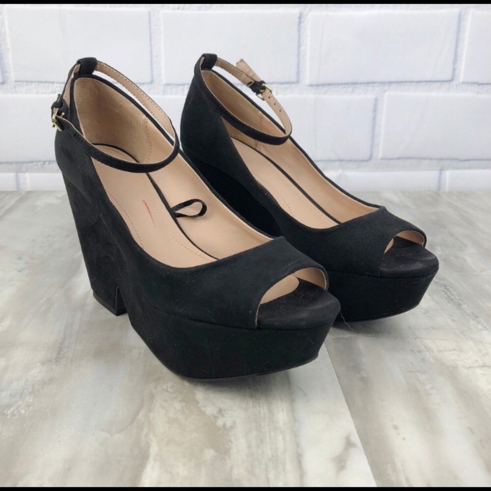 Zara Suede Black Wedge Platform Heels